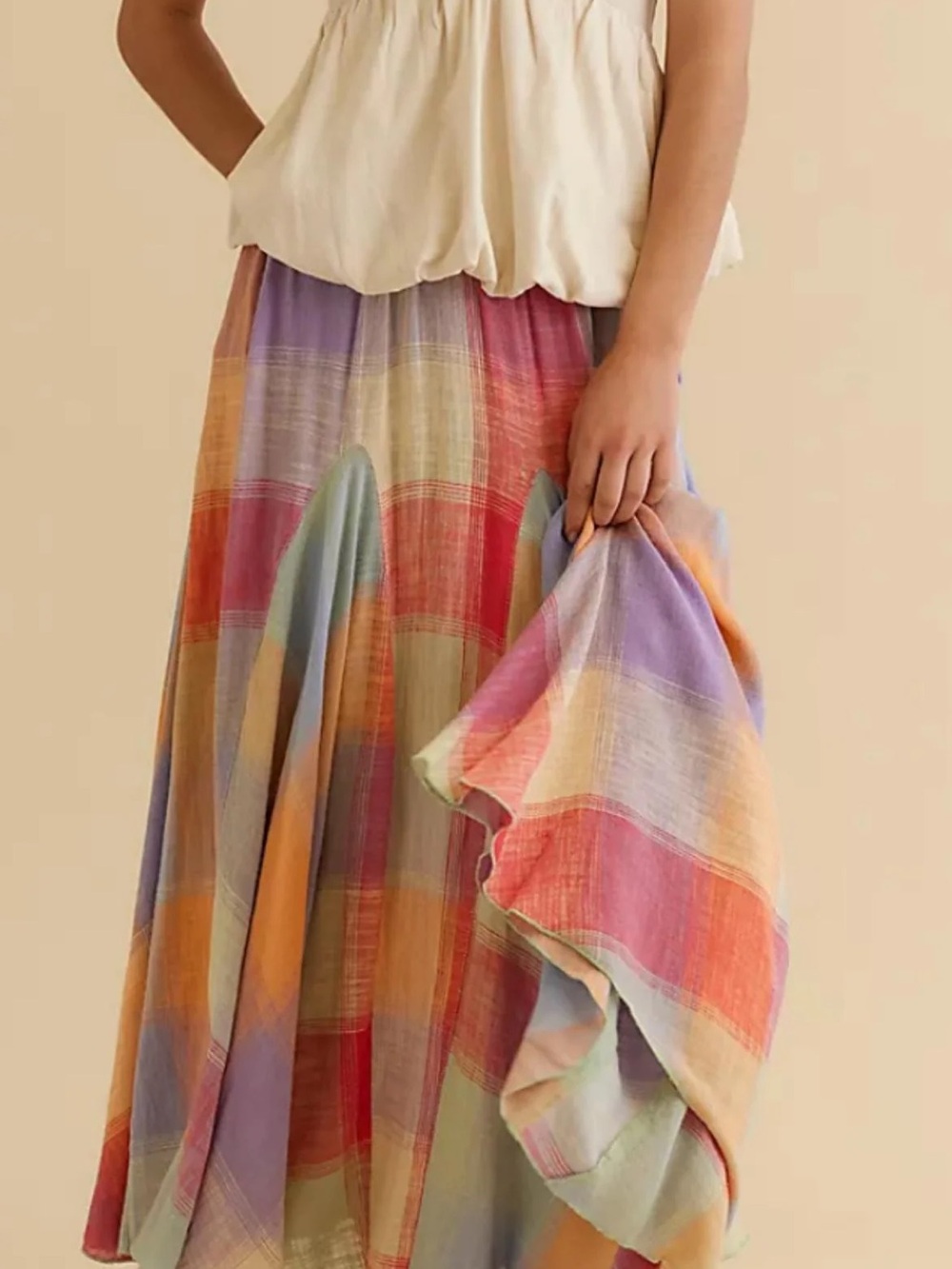 Free People Madras That Linen Midi Skirt - Picture 3 of 6